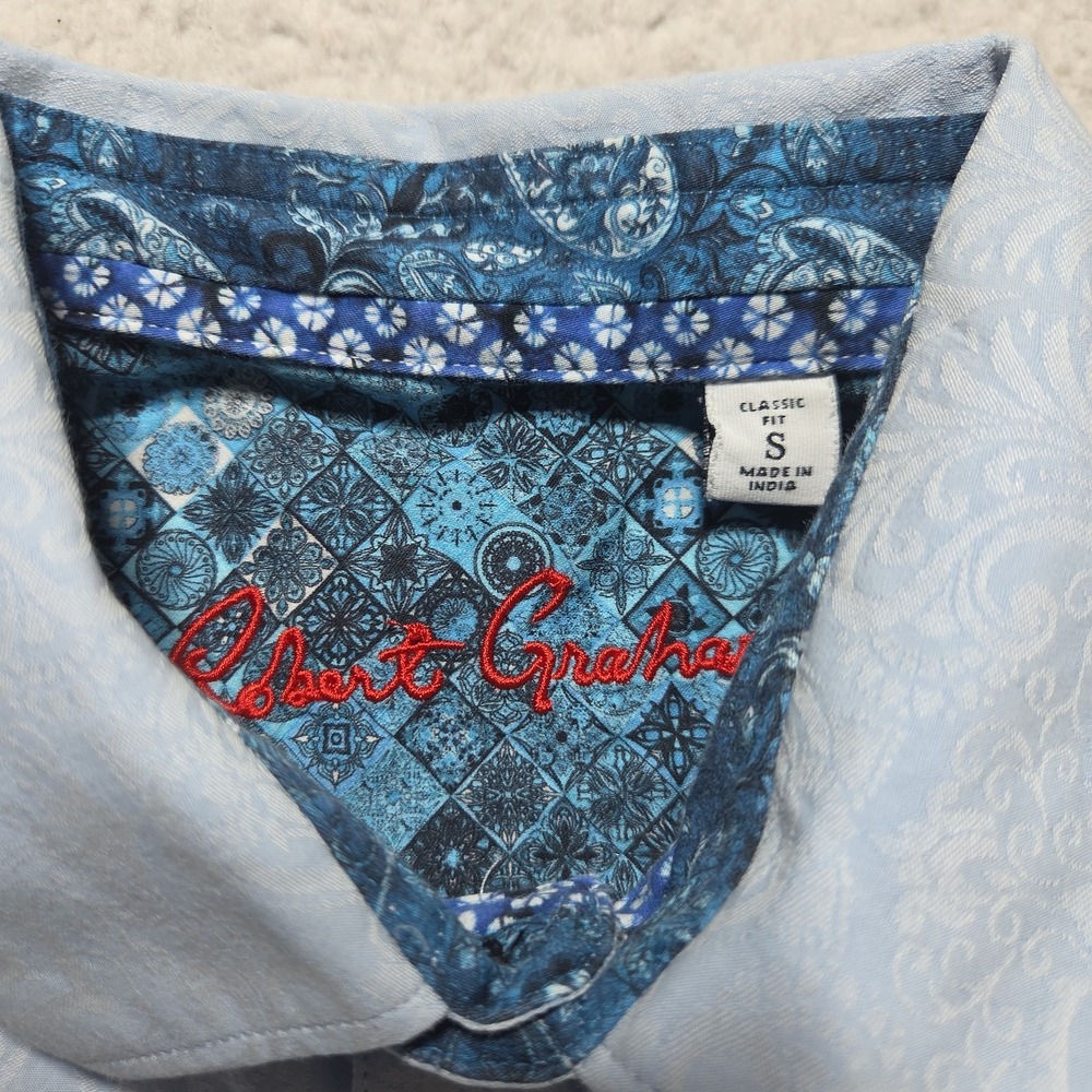 Robert Graham Blue Paisley Button Up Shirt Mens Size Small Classic Fit - Picture 2 of 9